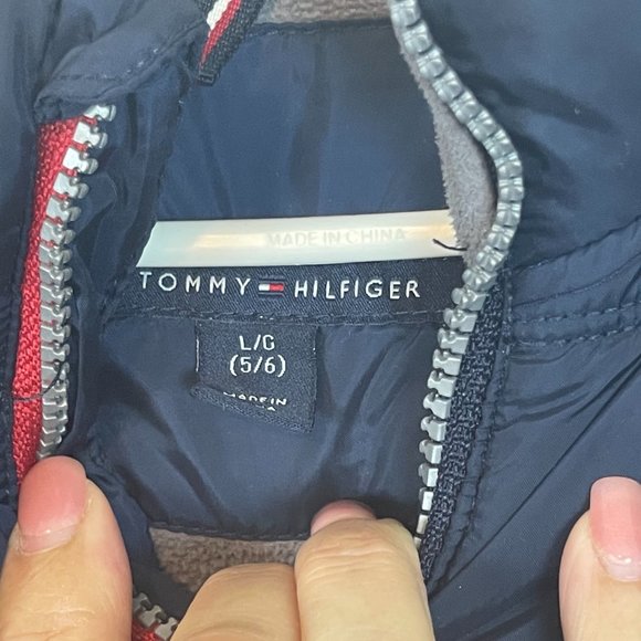 Tommy Hilfiger Navy Blue Long Sleeve Full Zip Hooded Puffer Jacket Size Large - Picture 6 of 6
